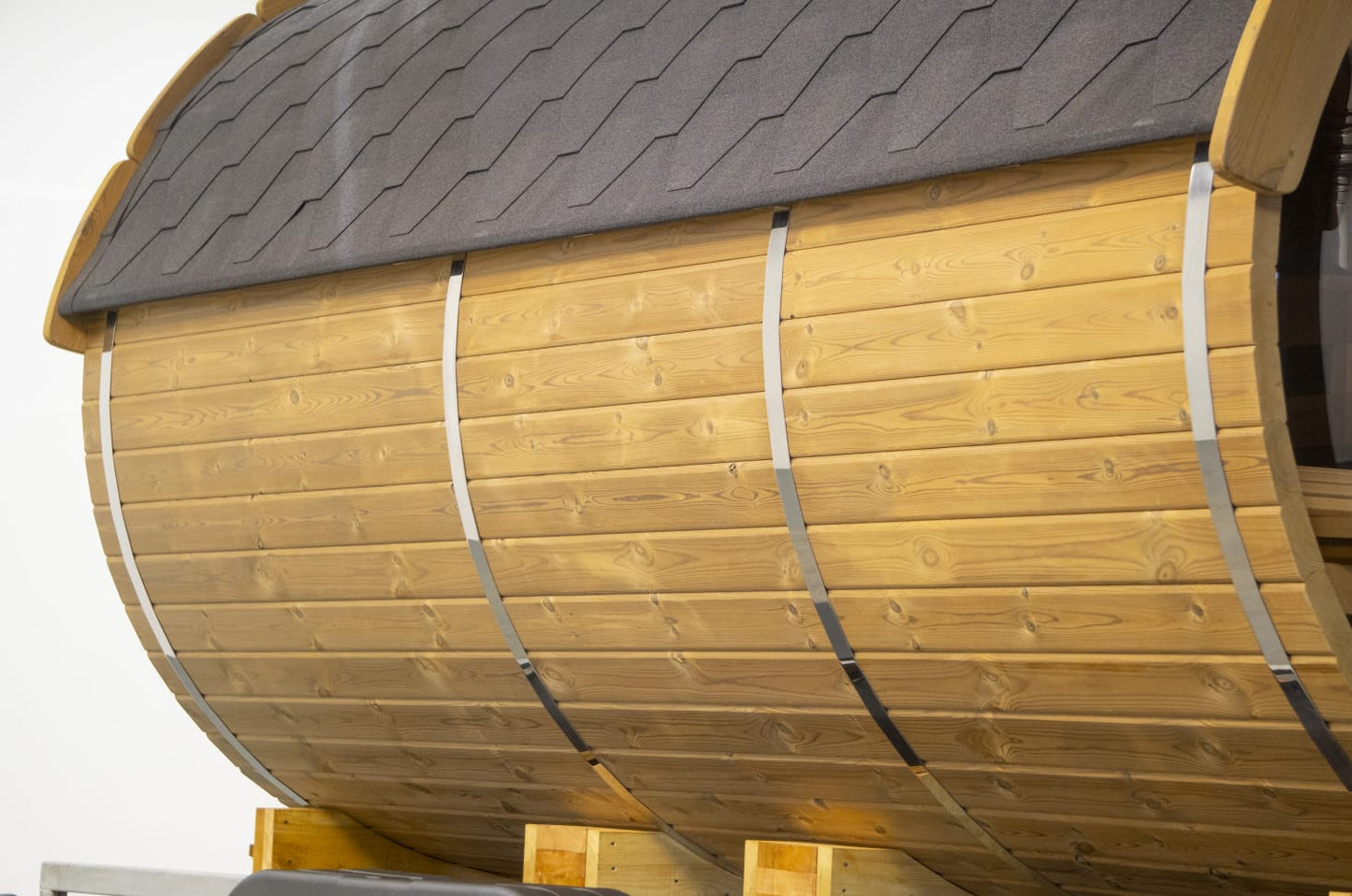 4.5m Panoramic Globe Barrel Sauna With Changing Room & Trailer