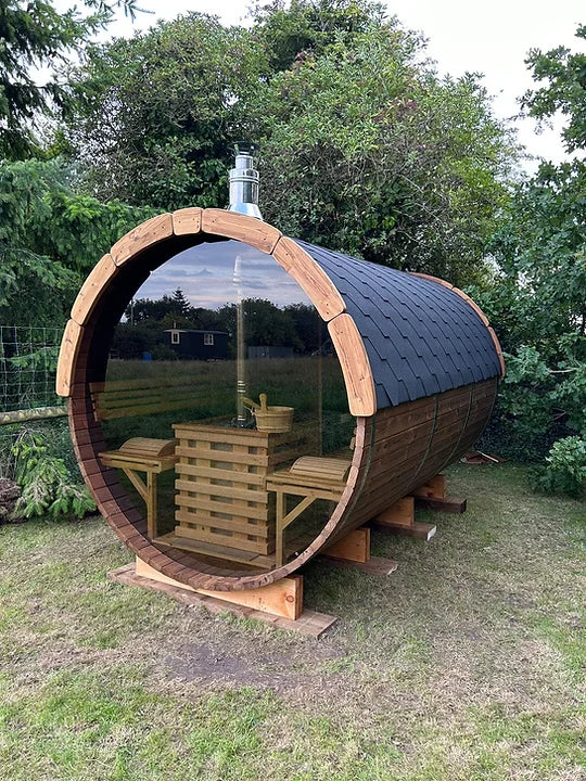 Glass Wall Thermo Wood Barrel Sauna 3.5m