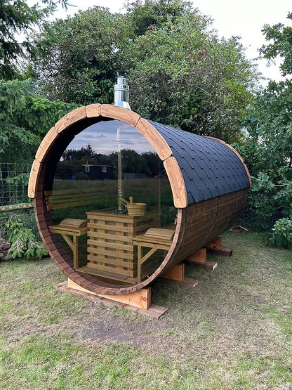 Glass Wall Thermo Wood Barrel Sauna 3.5m