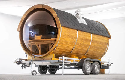 Globed Thermo wood Barrel Sauna on Trailer 4.5m