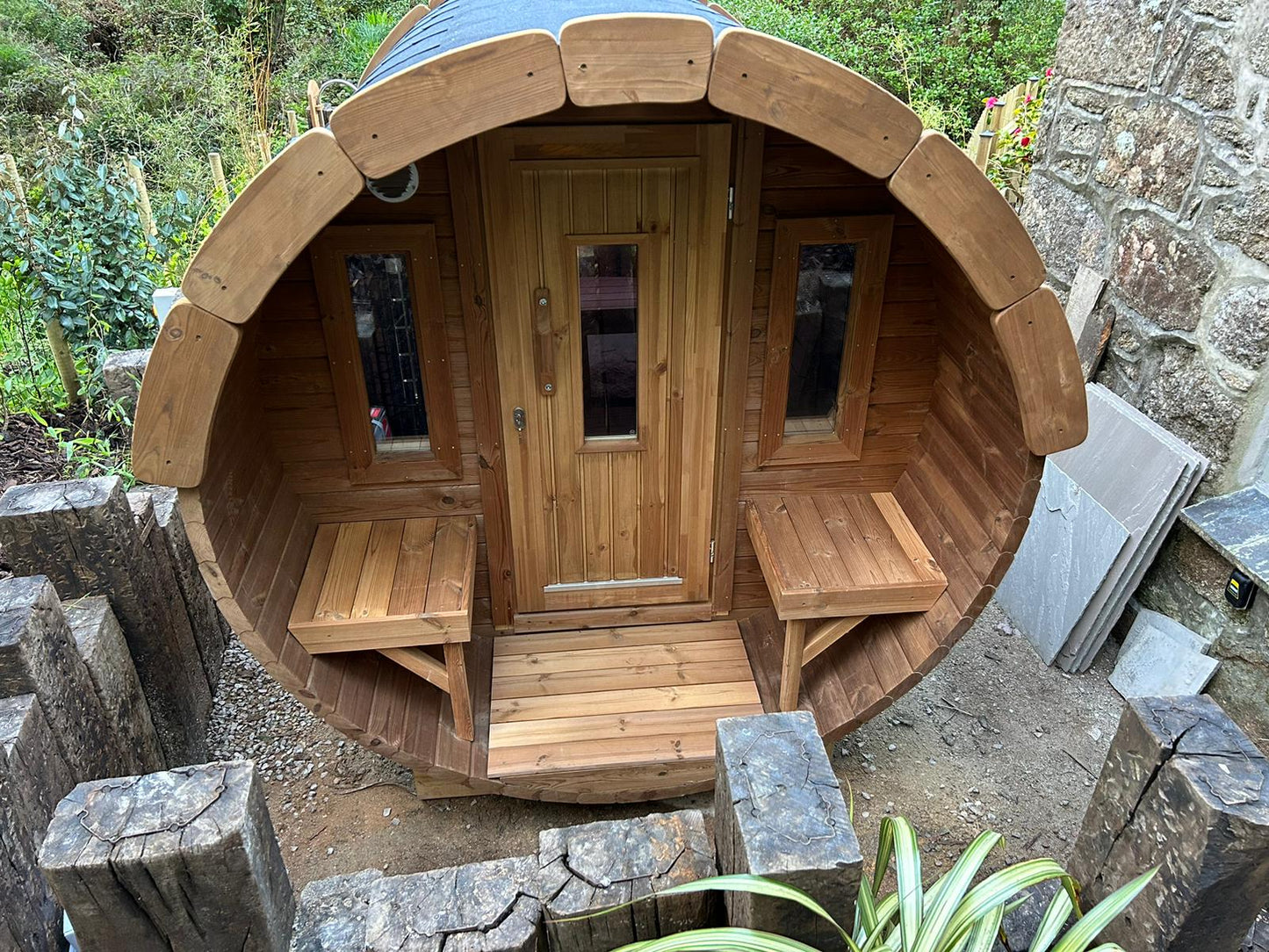 2.7m Panoramic Globe Barrel Sauna With Porch